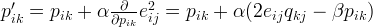 p'_{ik} = p_{ik} + \alpha \frac{\partial}{\partial p_{ik}}e_{ij}^2 = p_{ik} + \alpha(2 e_{ij} q_{kj} - \beta p_{ik} )